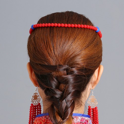 Mongolian dance performance headdress female beaded earrings ethnic Mongolian dance hair accessories